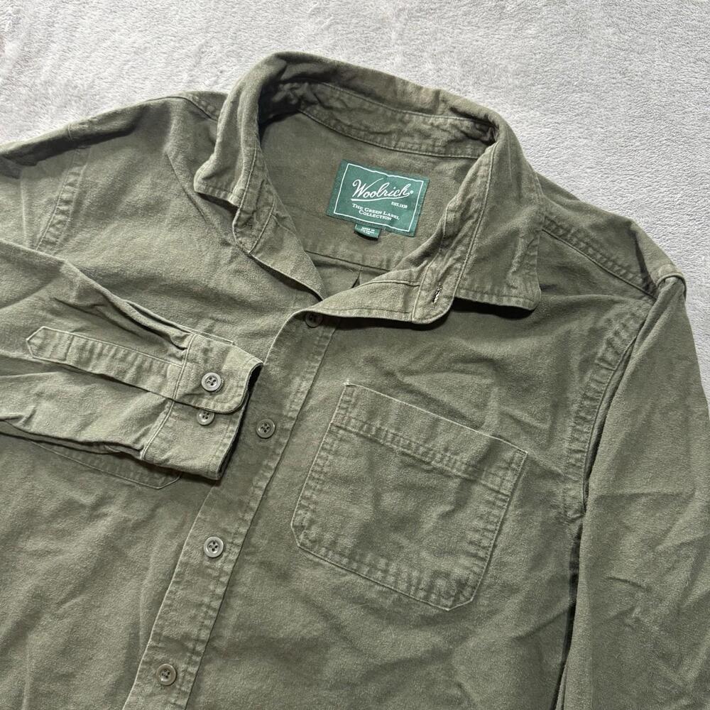 Woolrich Shirt Men's Large Green Label Chamois Cloth Flannel Long Sleeve Pockets